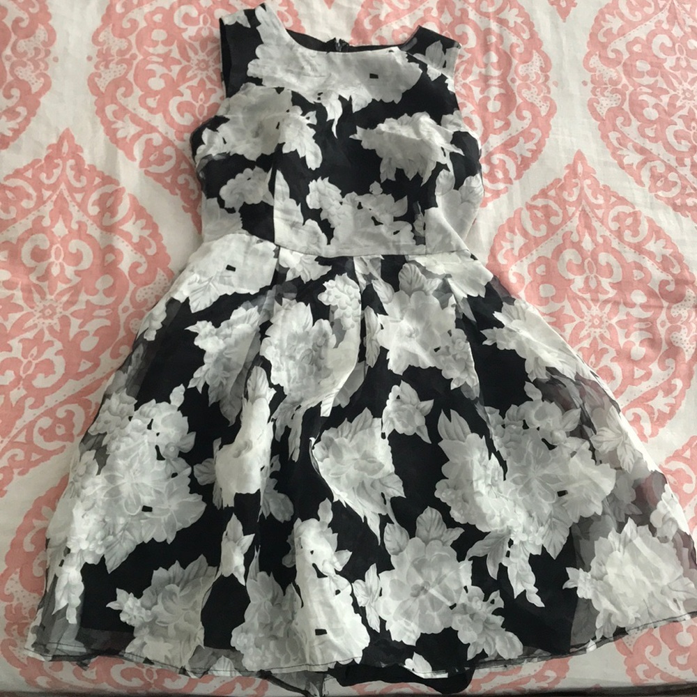 Silver black and white dress with flower details